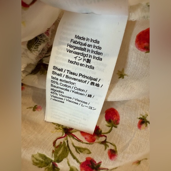 NEW J. Crew Cotton Blend Puff-sleeve Smocked Blouse Top Strawberry Floral Large - Picture 8 of 11